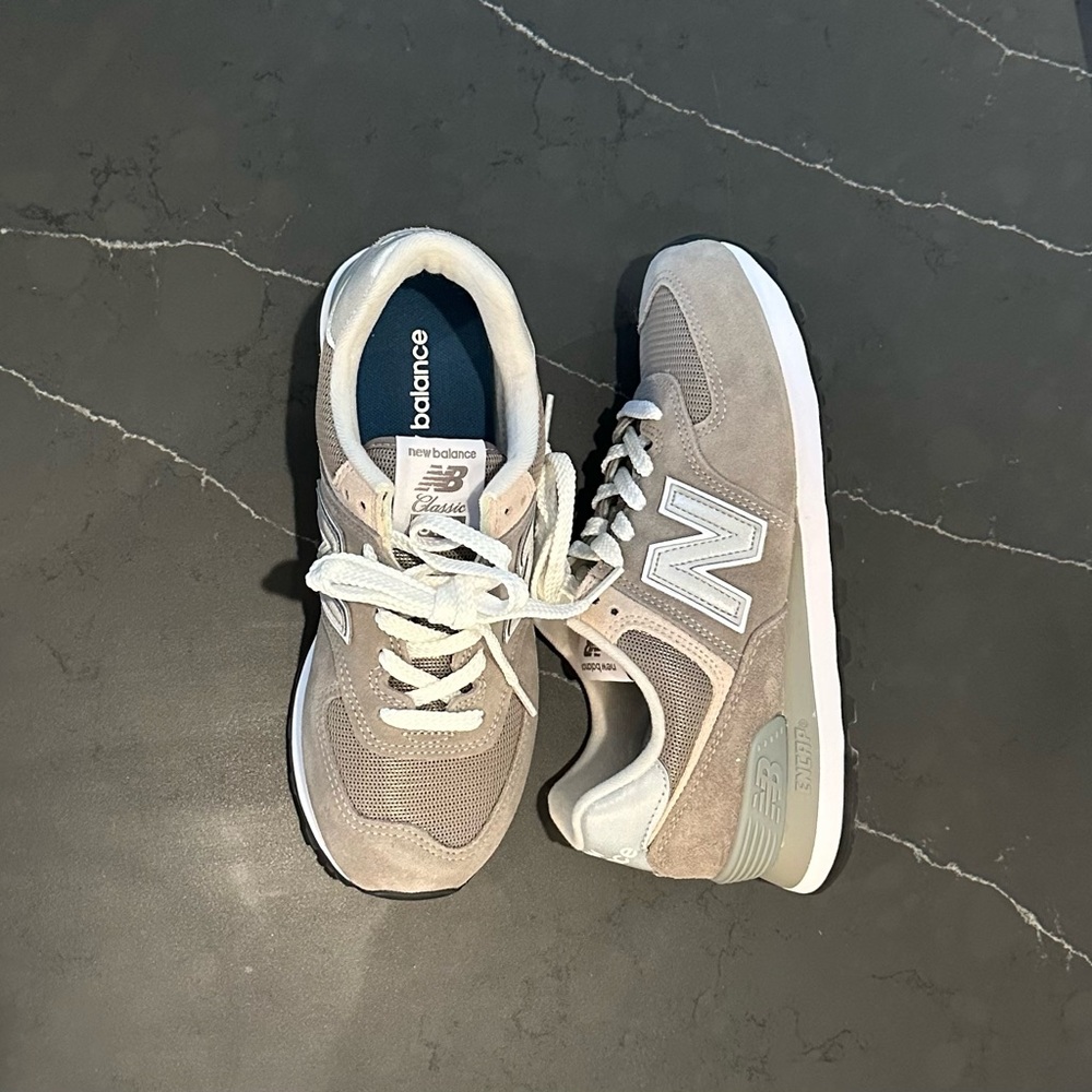 New Balance Beige and White Sneakers